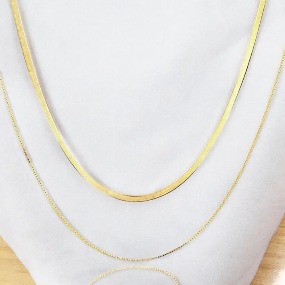 NEW 18K yellow gold filled flat layered double snake chain necklace jewelry B8A